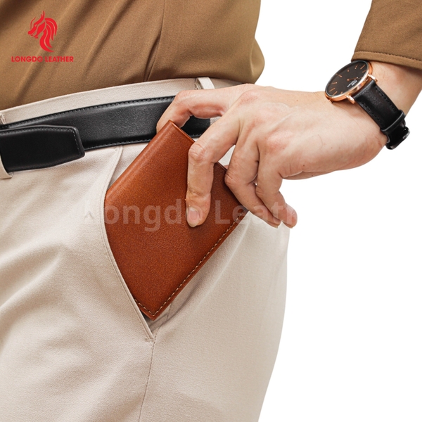 Ví da bò nam cao cấp dáng đứng phong cách sang trọng, bảo hành 5 năm thương hiệu Longdo Leather
