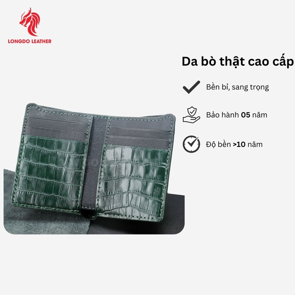 Ví da bò cao cấp dập vân sấu, thiết kế ấn tượng đường chỉ may chắc chắn bền bỉ