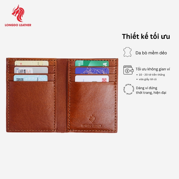 Ví da bò nam cao cấp dáng đứng phong cách sang trọng, bảo hành 5 năm thương hiệu Longdo Leather