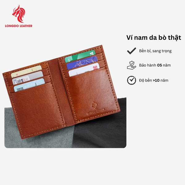 Ví da bò nam cao cấp dáng đứng phong cách sang trọng, bảo hành 5 năm thương hiệu Longdo Leather