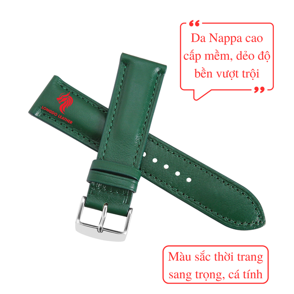 Dây da đồng hồ da thật size 12/16/18/20/22/24 thương hiệu Longdo Leather - NAPPA