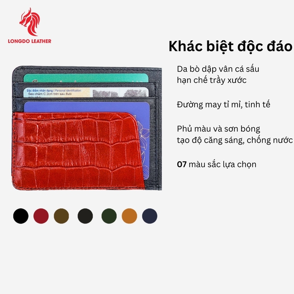 Ví da nam xịn da bò thật dập vân cá sấu, thiết kế trẻ trung bền bỉ  - B08