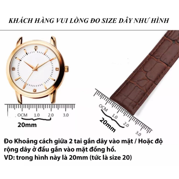 Dây da đồng hồ da thật size 12/16/18/20/22/24 thương hiệu Longdo Leather - NAPPA