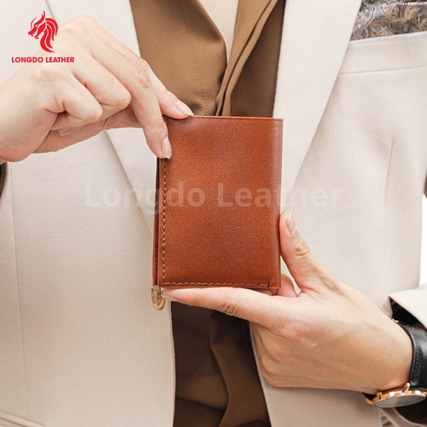 Ví da bò nam cao cấp dáng đứng phong cách sang trọng, bảo hành 5 năm thương hiệu Longdo Leather