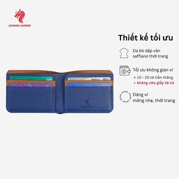 Ví da nam đẹp safiano phối màu thời trang bảo hành 05 năm thương hiệu Longdo Leather
