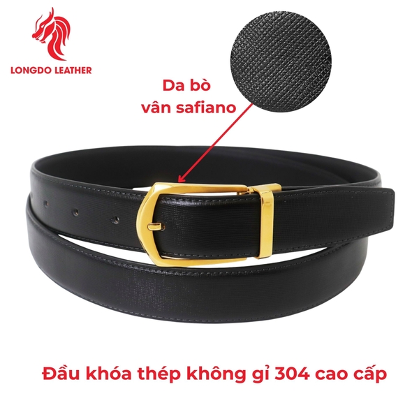Dây thắt lưng nam đầu khóa 3,5cm da Safiano bảo hành 5 năm - TL05