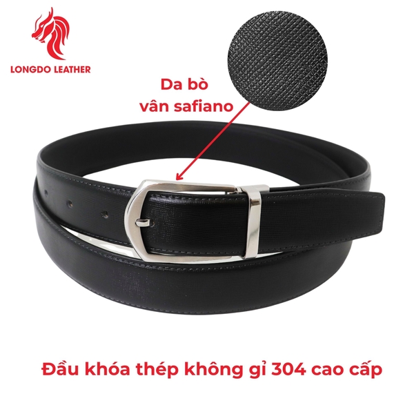 Dây thắt lưng nam đầu khóa 3,5cm da Safiano bảo hành 5 năm - TL05