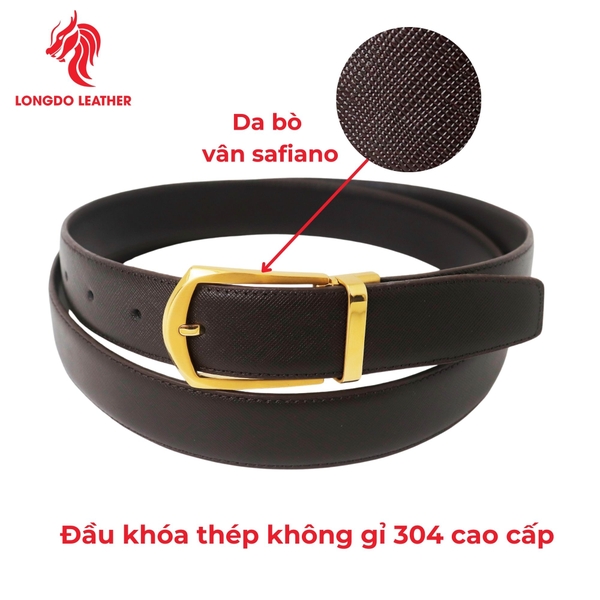 Dây thắt lưng nam đầu khóa 3,5cm da Safiano bảo hành 5 năm - TL05