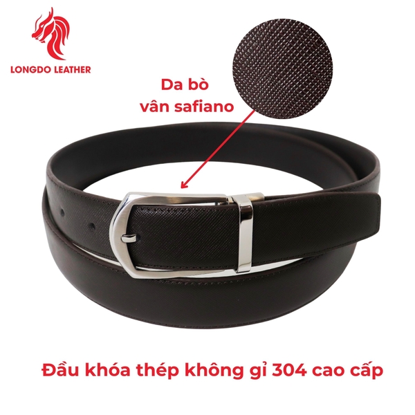 Dây thắt lưng nam đầu khóa 3,5cm da Safiano bảo hành 5 năm - TL05