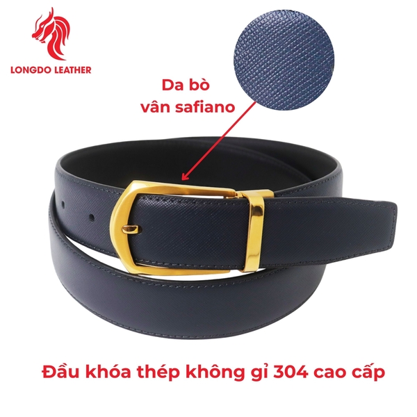 Dây thắt lưng nam đầu khóa 3,5cm da Safiano bảo hành 5 năm - TL05