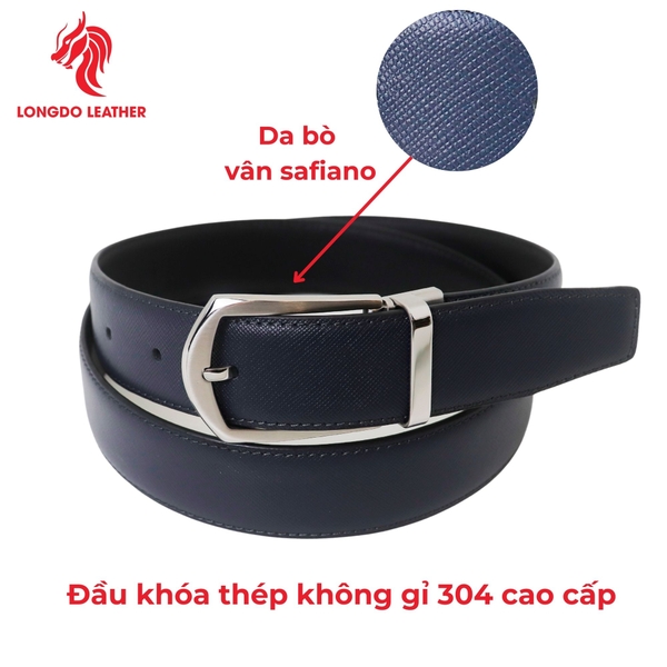 Dây thắt lưng nam đầu khóa 3,5cm da Safiano bảo hành 5 năm - TL05