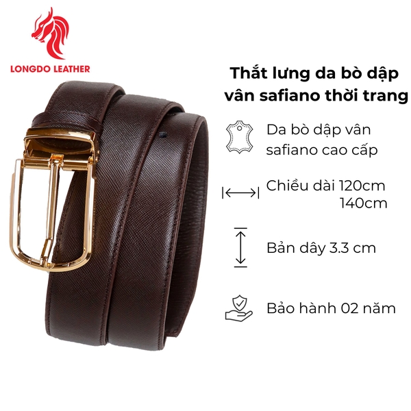 Dây thắt lưng nam đầu khóa 3,5cm da Safiano bảo hành 5 năm - TL05