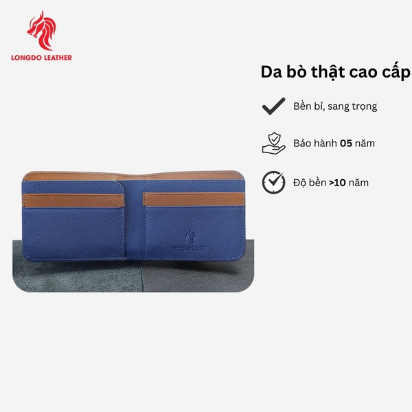 Ví da nam đẹp safiano phối màu thời trang bảo hành 05 năm thương hiệu Longdo Leather