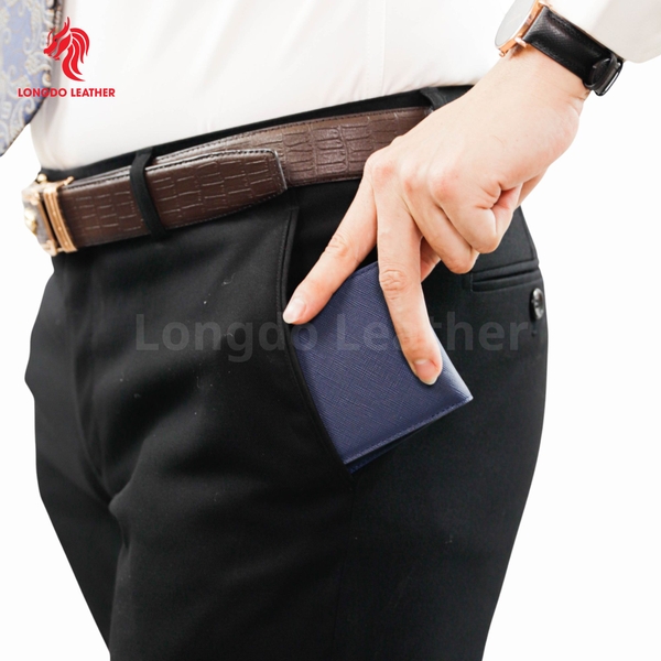 Ví da nam đẹp safiano phối màu thời trang bảo hành 05 năm thương hiệu Longdo Leather