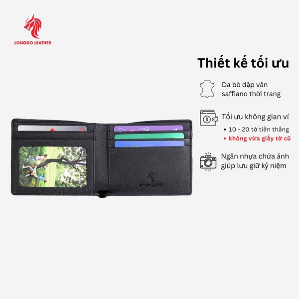 Ví ngang da bò safiano cao cấp thương hiệu Longdo Leather - B02