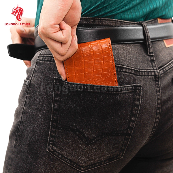 Ví nam hàng hiệu da bò dập vân cao cấp, đường chỉ may thủ công bền đẹp - B13