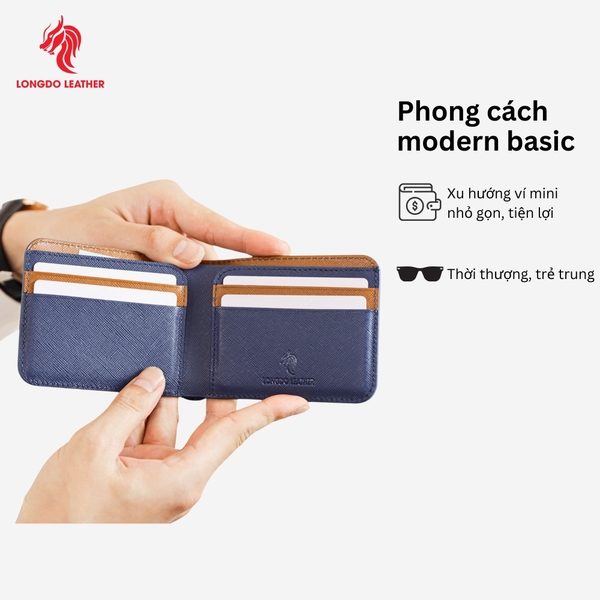 Ví da nam đẹp safiano phối màu thời trang bảo hành 05 năm thương hiệu Longdo Leather