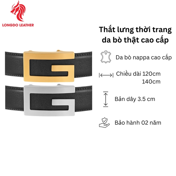 Thắt lưng da bò khóa tự động bản 3.5cm thương hiệu Longdo Leather - TL18