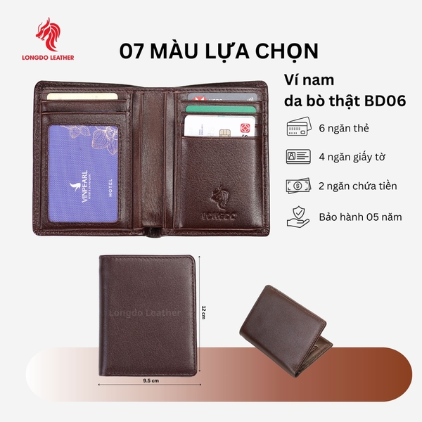 Ví da bò nam nappa có khóa kéo cao cấp bảo hành 05 năm thương hiệu Longdo Leather - BD06
