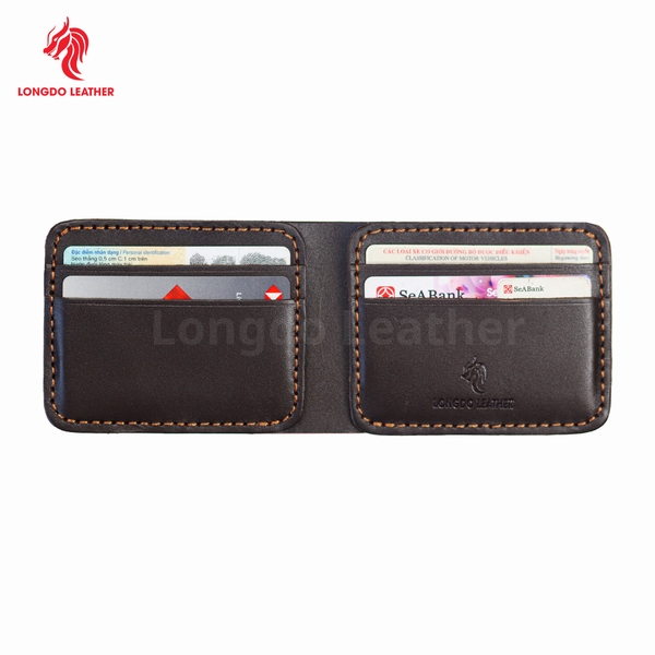 Ví da nam nhỏ gọn da bò thật bảo hành 5 năm thương hiệu Longdo Leather - B03