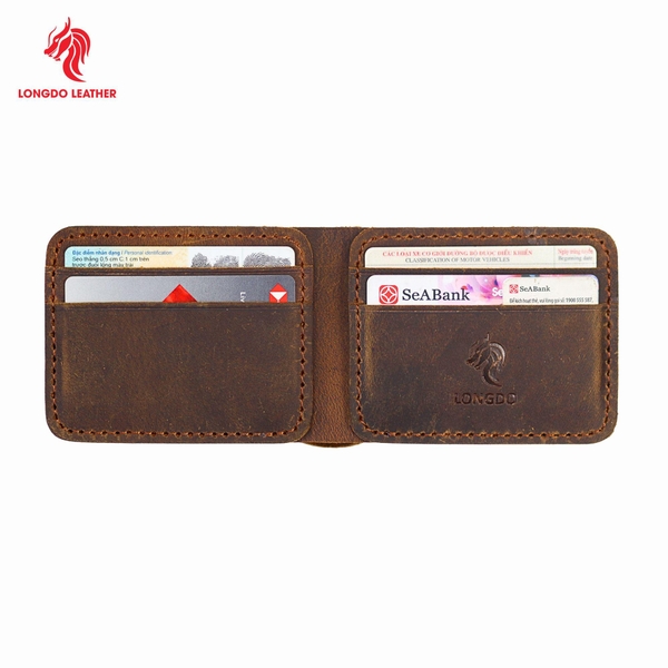 Ví da nam nhỏ gọn da bò thật bảo hành 5 năm thương hiệu Longdo Leather - B03