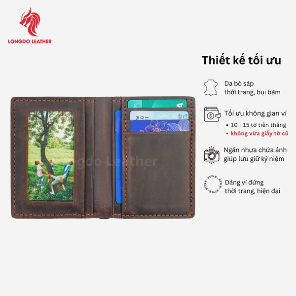 Ví nam đứng may thủ công thiết kế nhiều ngăn đựng thẻ, đựng tiền bảo hành 05 năm