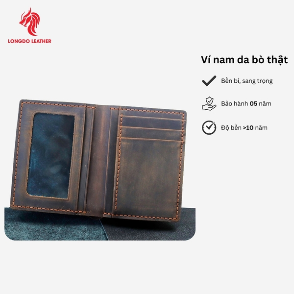 Ví nam đứng may thủ công thiết kế nhiều ngăn đựng thẻ, đựng tiền bảo hành 05 năm