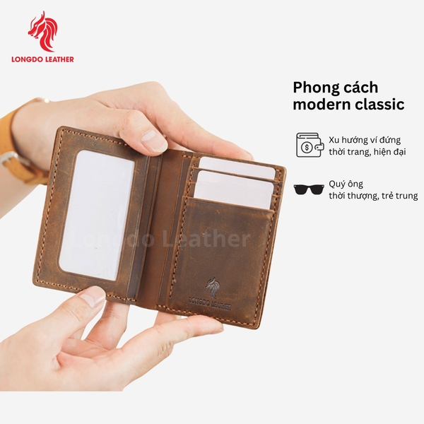 Ví nam đứng may thủ công thiết kế nhiều ngăn đựng thẻ, đựng tiền bảo hành 05 năm