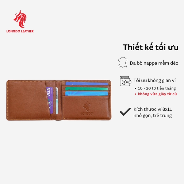 Ví nam mini cao cấp da bò cao cấp nhỏ gọn, thời trang bảo hành 05 năm Longdo Leather