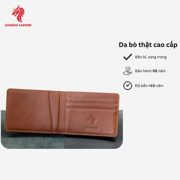 Ví nam mini cao cấp da bò cao cấp nhỏ gọn, thời trang bảo hành 05 năm Longdo Leather