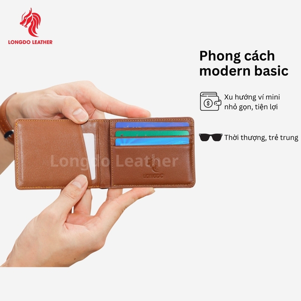 Ví nam mini cao cấp da bò cao cấp nhỏ gọn, thời trang bảo hành 05 năm Longdo Leather