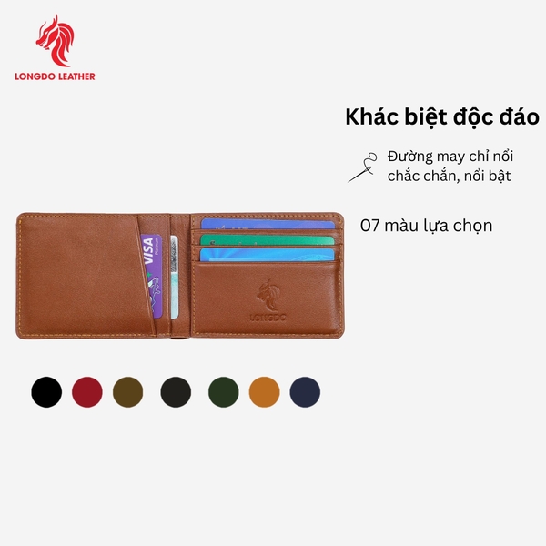 Ví nam mini cao cấp da bò cao cấp nhỏ gọn, thời trang bảo hành 05 năm Longdo Leather