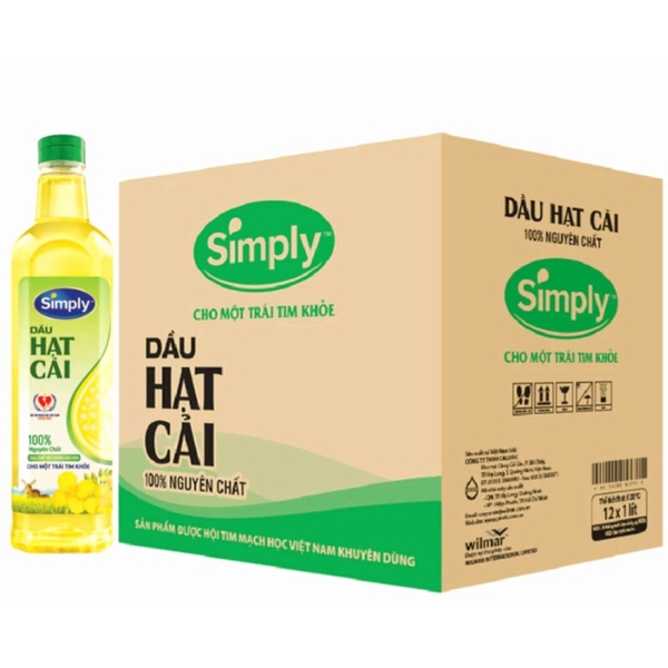 [Thùng] Dầu Hạt Cải Simply 1L x 12 Chai