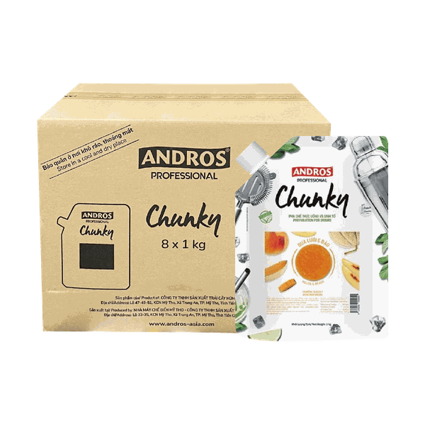 [Thùng] Mứt Andros Chunky Dưa Lưới Và Đào Túi 1kg x 8 Gói