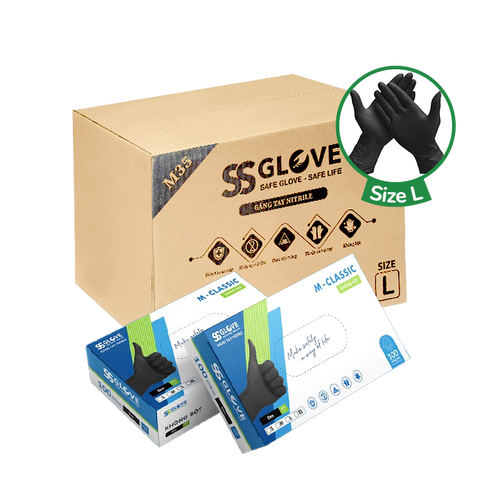 [Thùng] Găng Tay Nitrile Không Bột Màu Đen SSG Size L (100 Cái/ Hộp) x 10 Hộp