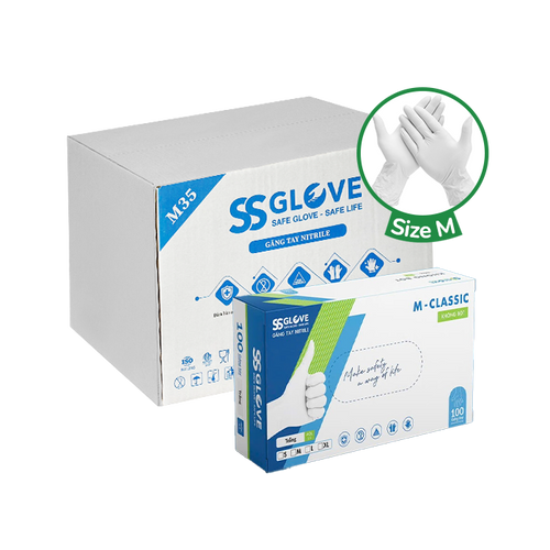 [Thùng] Găng Tay Nitrile Không Bột Màu Trắng SSG Size M (100 Cái/ Hộp) x 10 Hộp