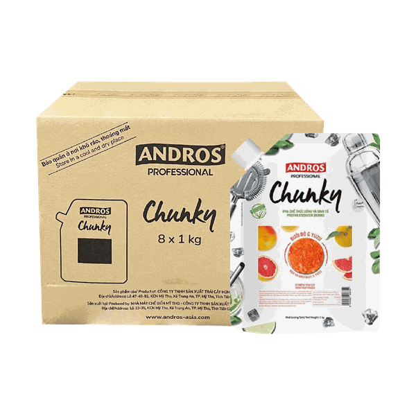 [Thùng] Mứt Andros Chunky Bưởi Đỏ Yuzu Túi 1kg x 8 Gói