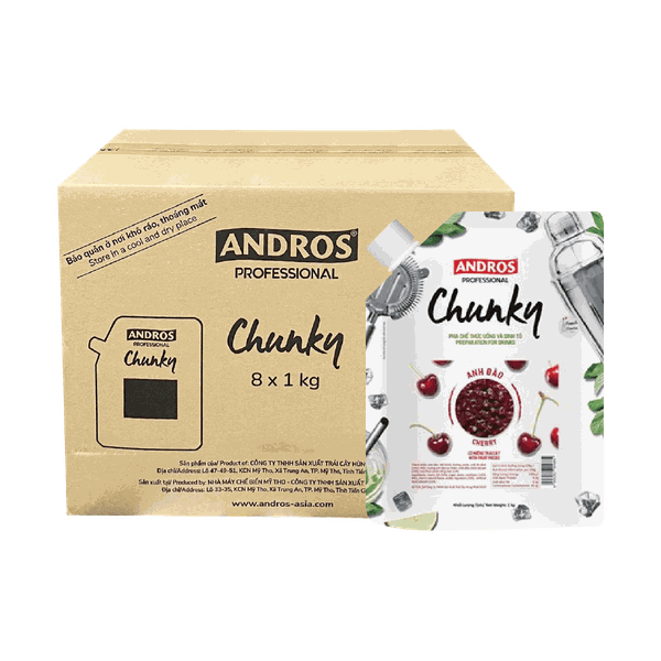 [Thùng] Mứt Andros Chunky Anh Đào Túi 1kg x 8 Gói