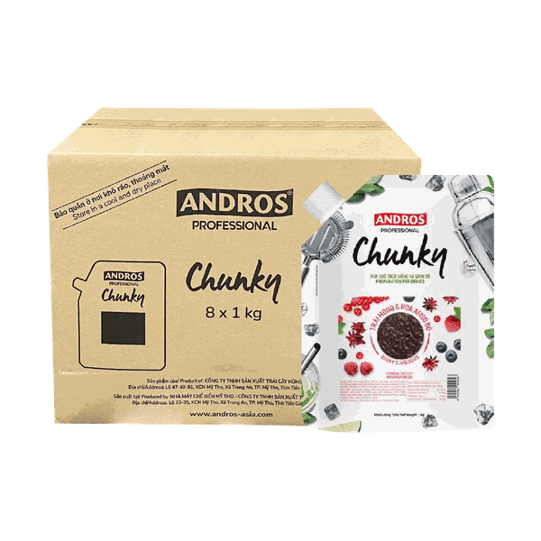 [Thùng] Mứt Andros Chunky Trái Mọng Và Hoa Atiso Đỏ Túi 1kg x 8 Gói