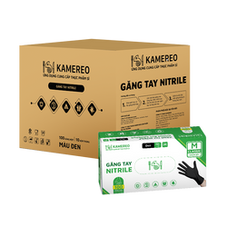 [Thùng] Găng Tay Nitrile Không Bột Màu Đen Kamereo Size M (100 Cái/ Hộp) x 10 Hộp