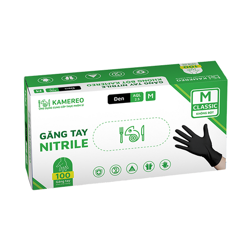 Găng Tay Nitrile Không Bột Màu Đen Kamereo Size M (100 Cái/ Hộp)