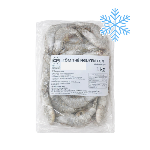 Tôm Thẻ Nguyên Con Đông Lạnh CP Size 31-35 Con/kg Gói 1kg