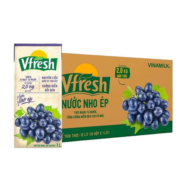[Thùng] Nước Vfresh Nho Ép 1L x 12 Hộp