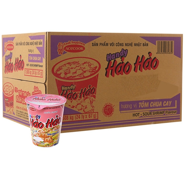[Thùng] Mỳ Ly Hương Vị Tôm Chua Cay Handy Hảo Hảo 67g x 24 Ly