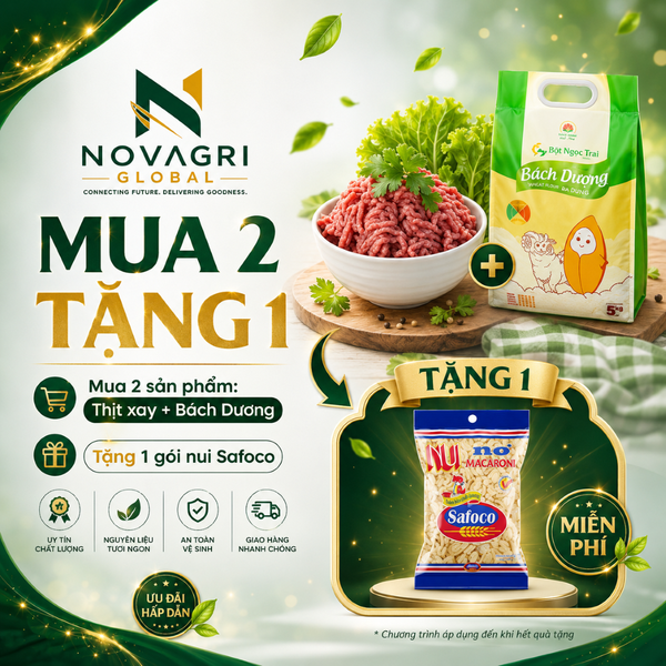 [Mua 2 tặng 1] Gạo Hạt Ngọc Trời Bạch Dương 5kg + Thịt Heo Xay Đông Lạnh CP Gói 1kg