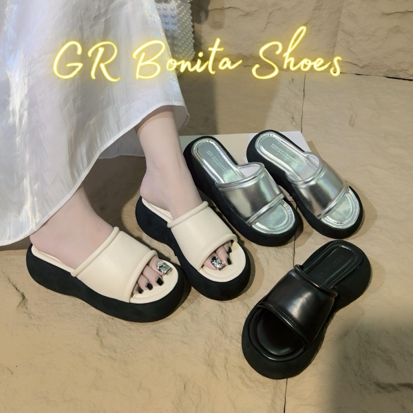 BM225 Dép xuồng nữ Bonita Shoes mút sọc viền phồng cao 5 cm - NS1