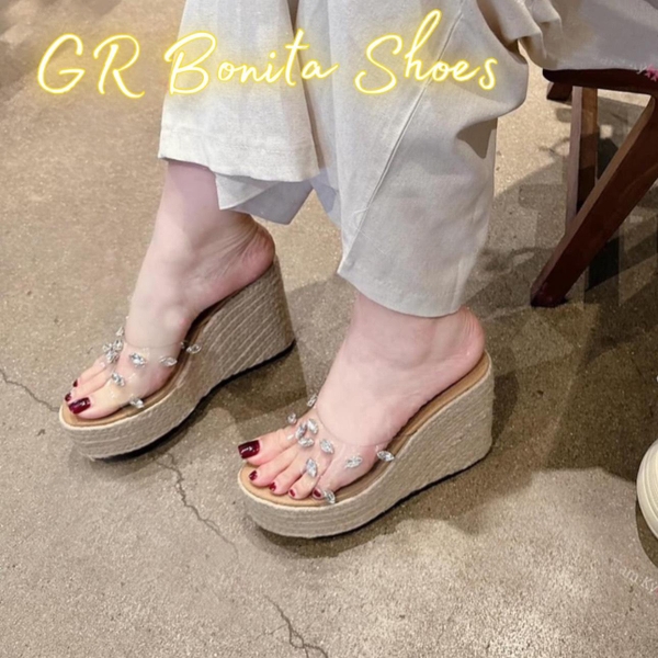 BMC01 Dép xuồng nữ đế cối Bonita Shoes quai mica đá cao 12 cm - NS1