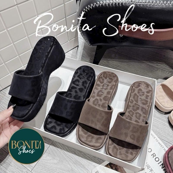 BM285 Dép xuồng nữ Bonita Shoes quai bản ngang lót da ánh beo đế 6cm - NS12
