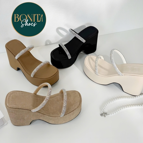 BM250 Dép xuồng nữ Bonita Shoes 2 quai đá sáng 8 cm - NS2