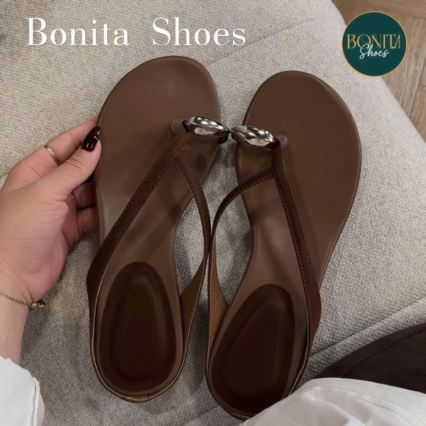 D530 Dép bệt nữ Bonita Shoes quai dây mảnh xỏ ngón khóa vàng - NS1